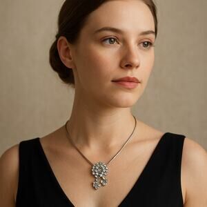 Vintage Sterling Silver Rhinestone Jewelry Necklace Signed